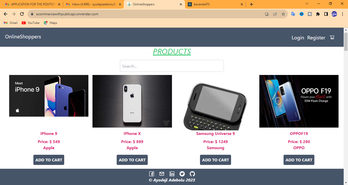 Ecommerce Website with public API